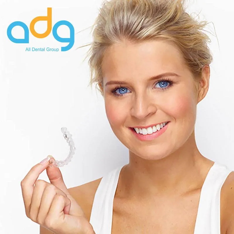 Lady-with-Invisalign-braces-after-a-treatment-at-All-Dental-Group